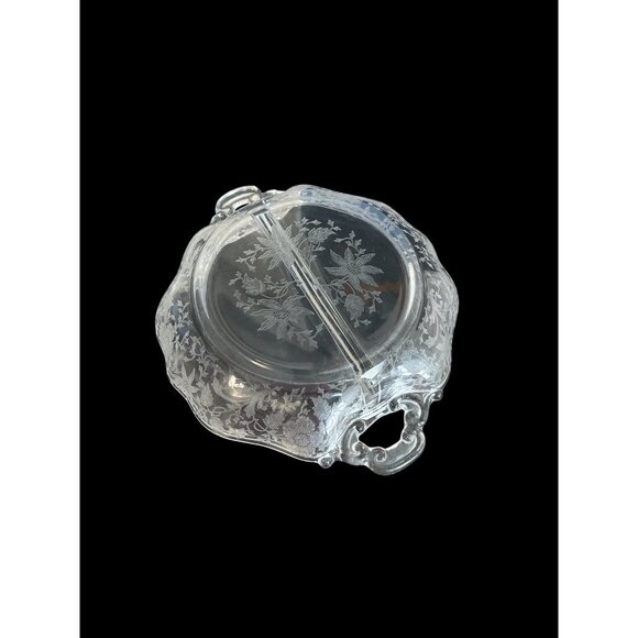 Cambridge Glass “Wildflower” Etched Divided Relish Dish with Handles - Picture 2 of 5